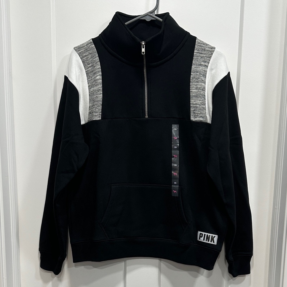 PINK Victoria's Secret Black 1/4-Zip Pullover - Size XS